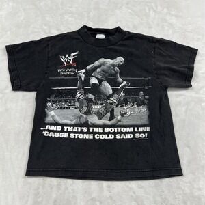WWF Stone Cold Steve Austin T-Shirt Youth M Black Bottom Line Logo 7 Vintage